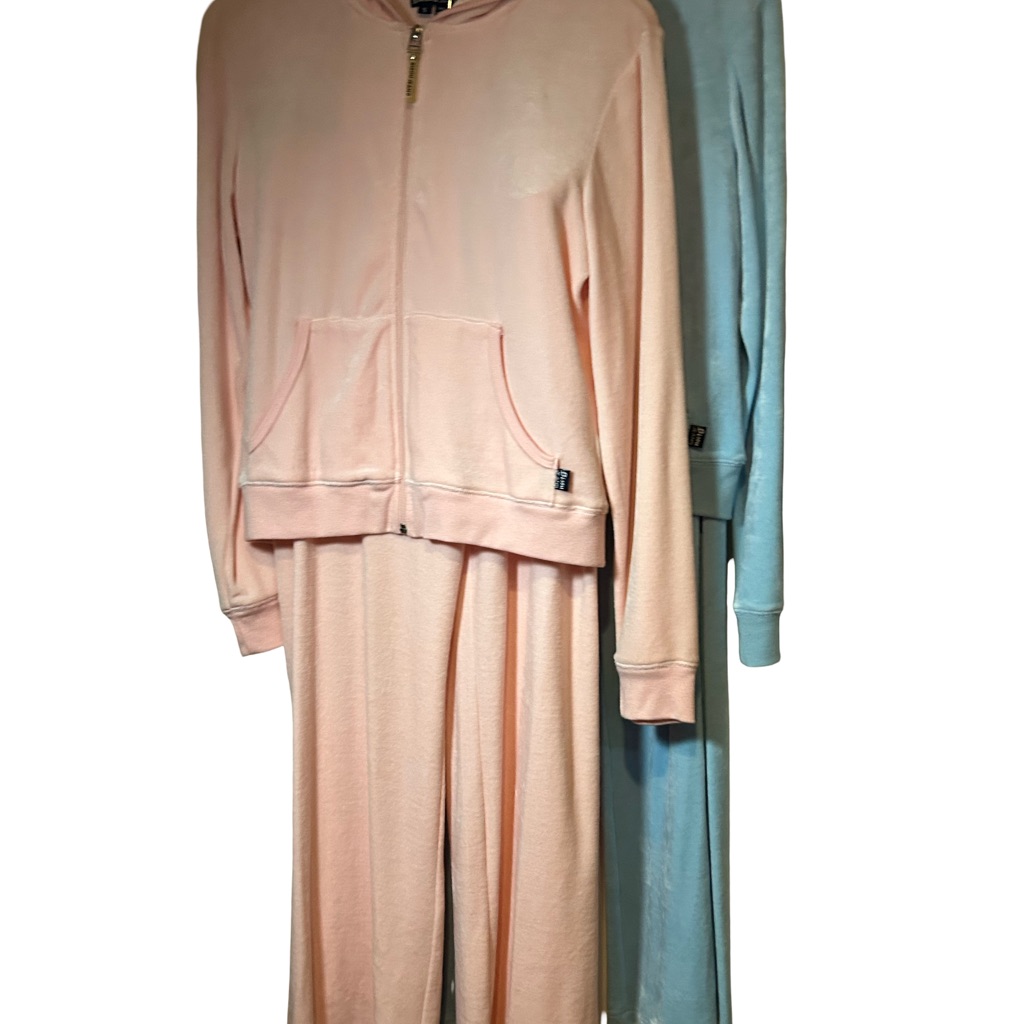 Brand New Bisou Bisou Baby Blue Velour Tracksuit With Zip Front Hoodie